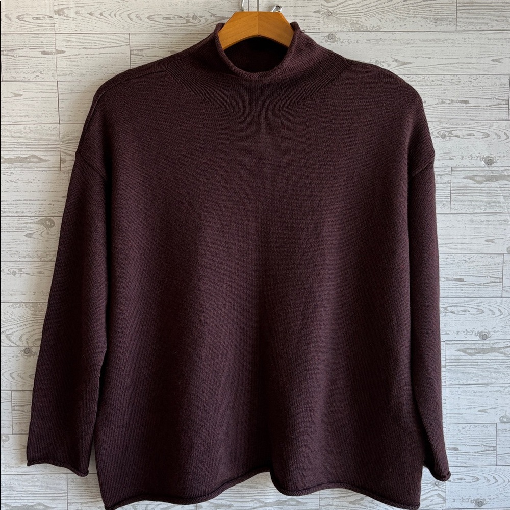 Eileen‎ Fisher Merino Wool Turtleneck Sweater Italian yarn Cabincore base layer